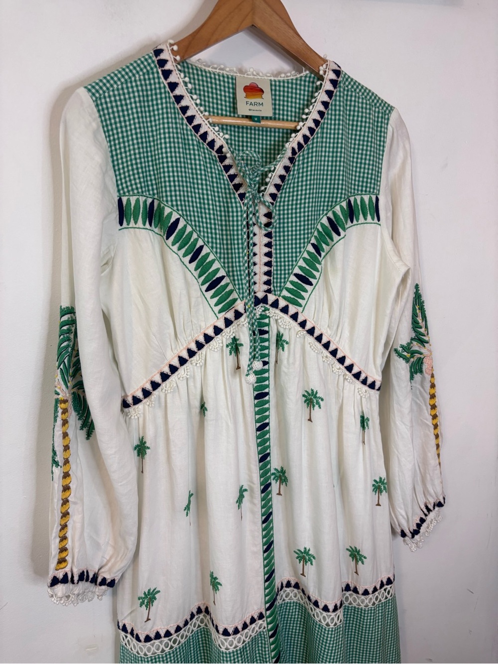 FARM Rio Bohemian Linen Maxi Dress with Green Palm Embroidery - Picture 8 of 14